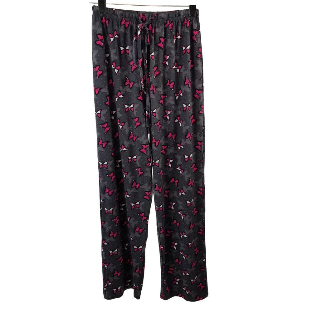 Mayfair Gray Pink White Butterflys Soft Sleep Pants Size Small
